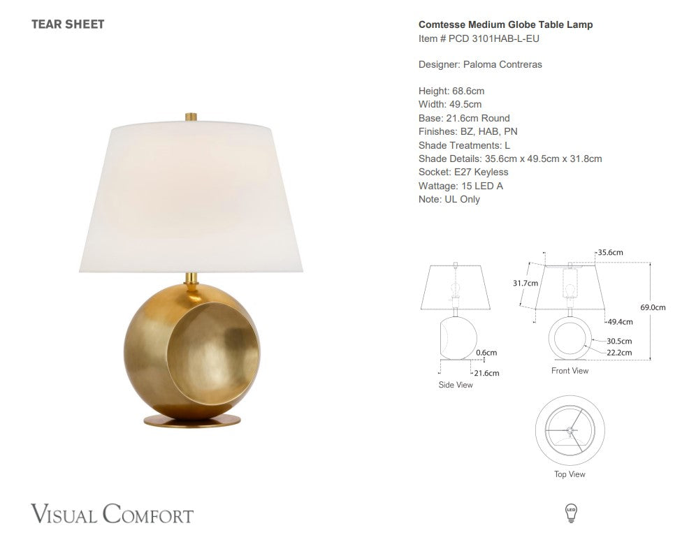 Visual Comfort Paloma Contreras Comtesse Medium Globe Table Lamp