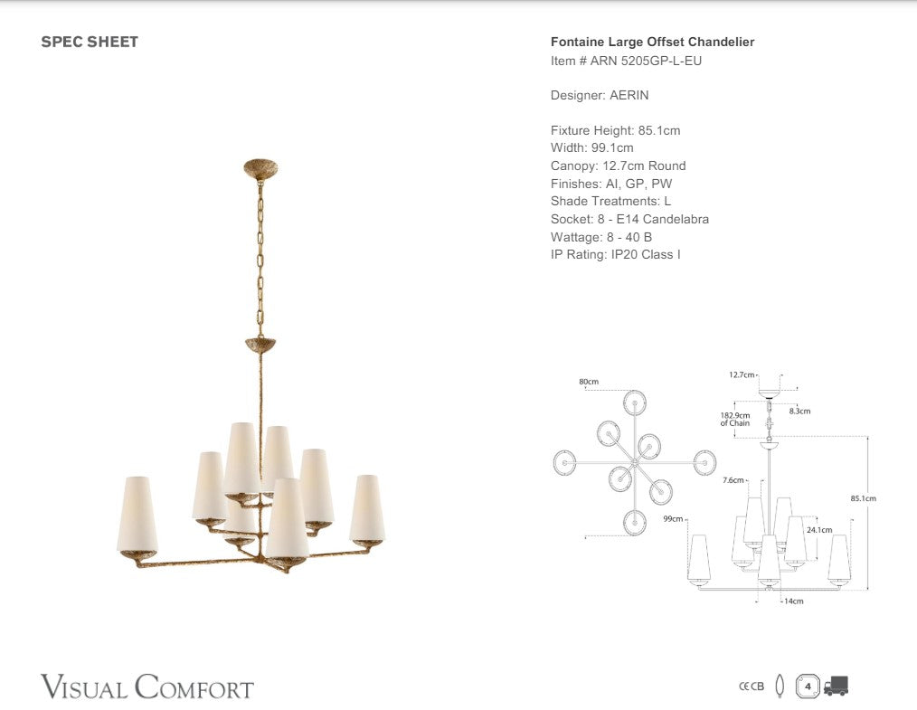 Visual Comfort AERIN Fontaine Large Offset Chandelier