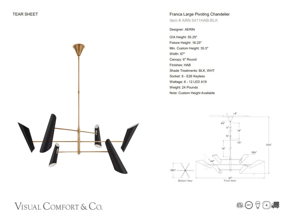 Visual Comfort AERIN Franca Large Pivoting Chandelier