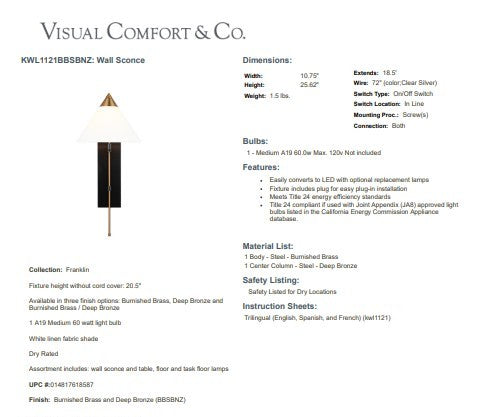 Visual Comfort Studio Franklin 1L wall sconce