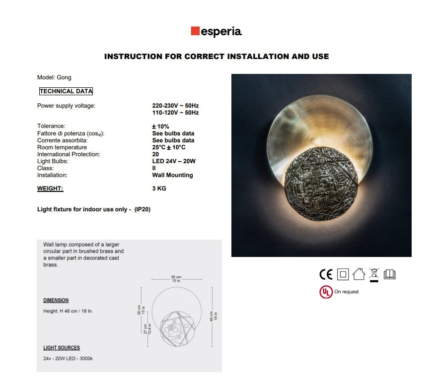 Esperia Gong Wall Light