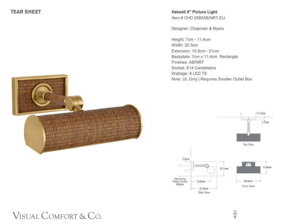 Visual Comfort E. F. Chapman Halwell 8" Picture Light