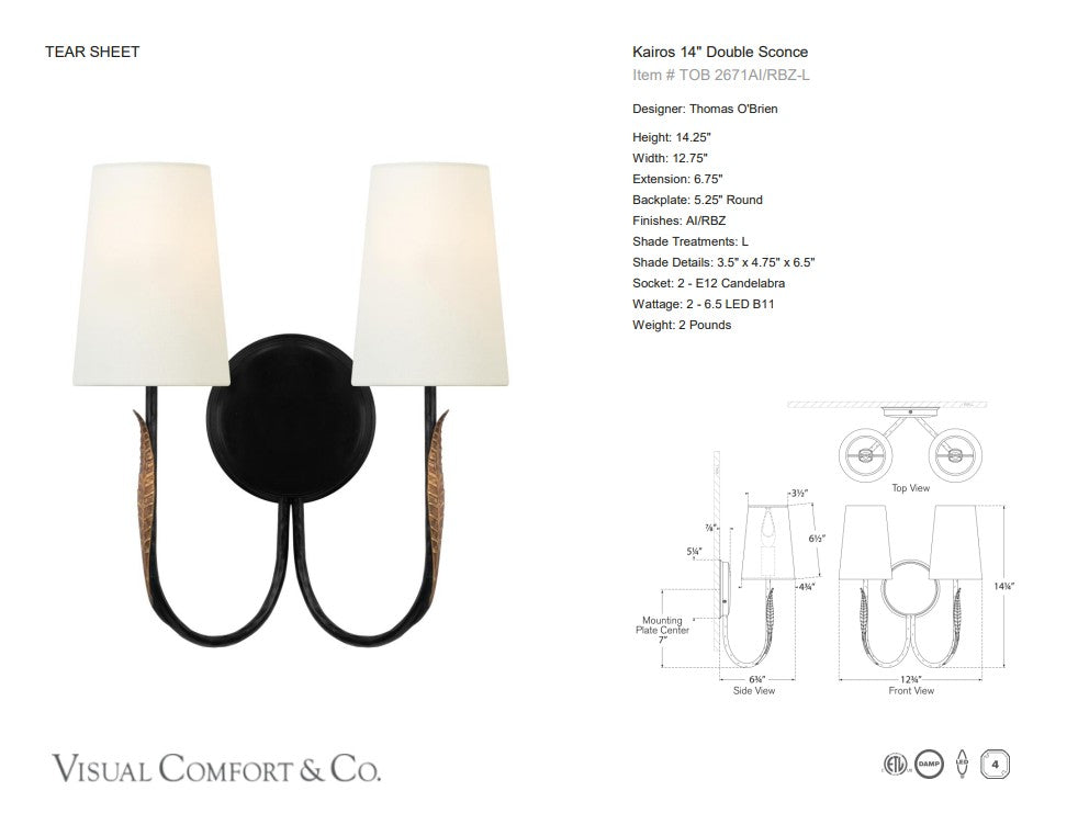 Thomas O'Brien Kairos 14" Double Sconce