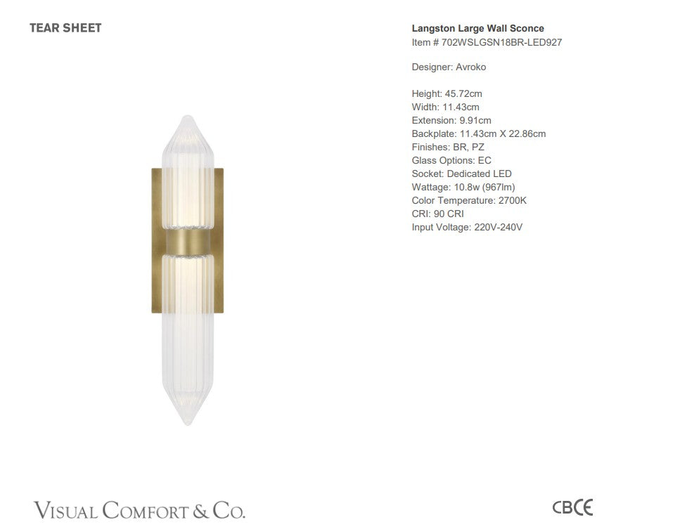 Visual Comfort AvroKO Langston Large Wall Sconce