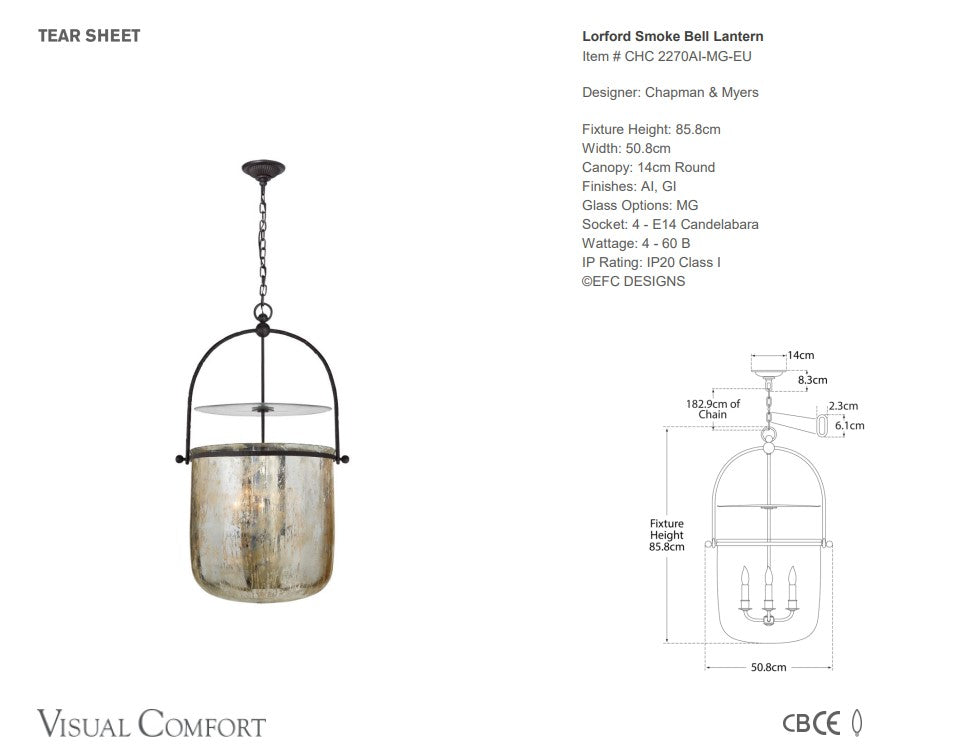 Visual Comfort Chapman & Myers Lorford Smoke Bell Lantern