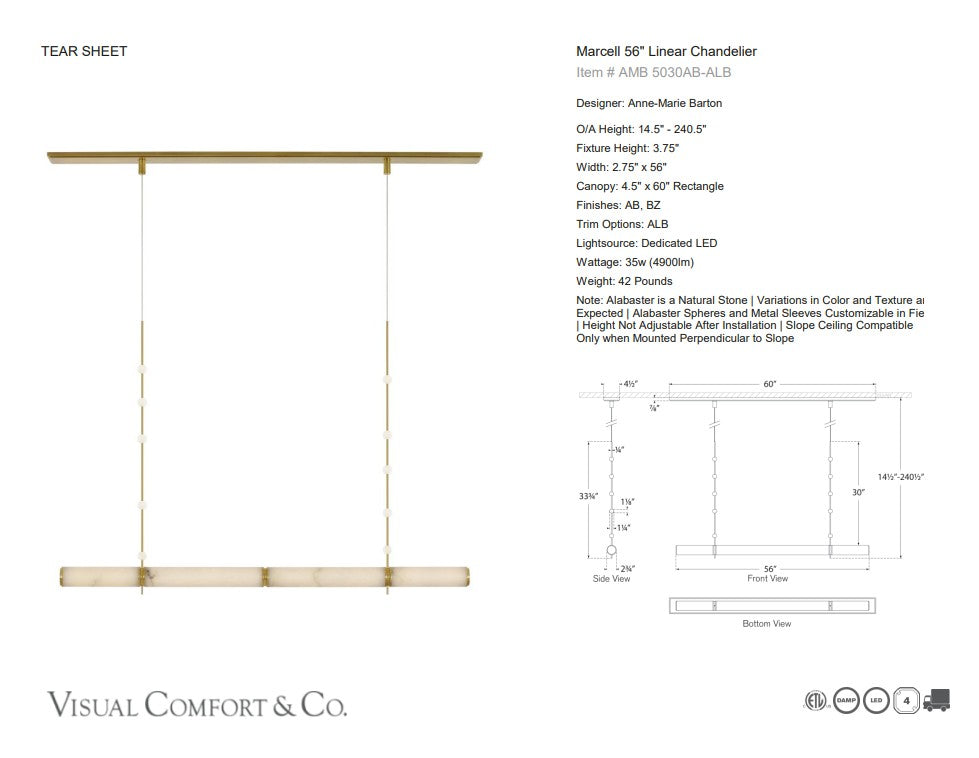 Visual Comfort Anne-Marie Barton Marcell 56" Linear Chandelier