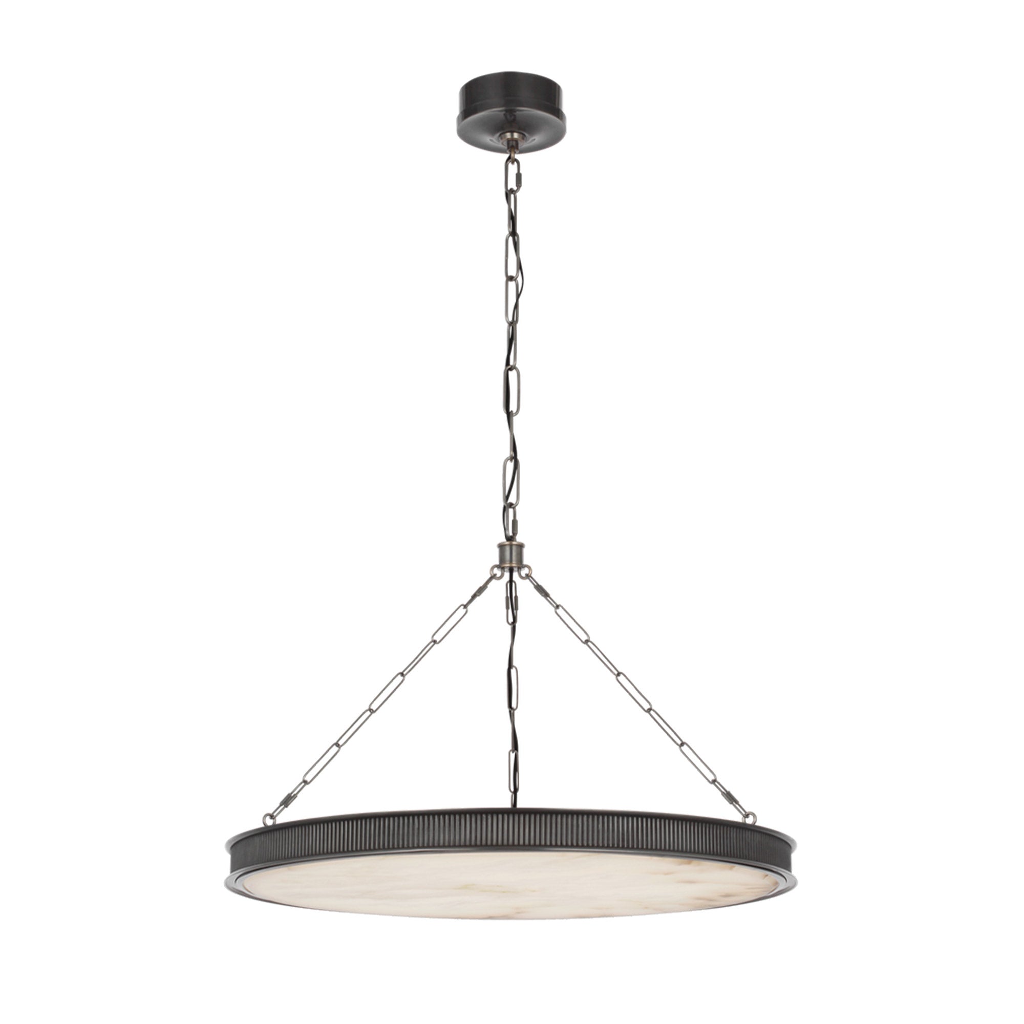 Matthew 30″ Chandelier – elegant alabaster disk suspended by Bronze or Soft Brass for a sophisticated touch.