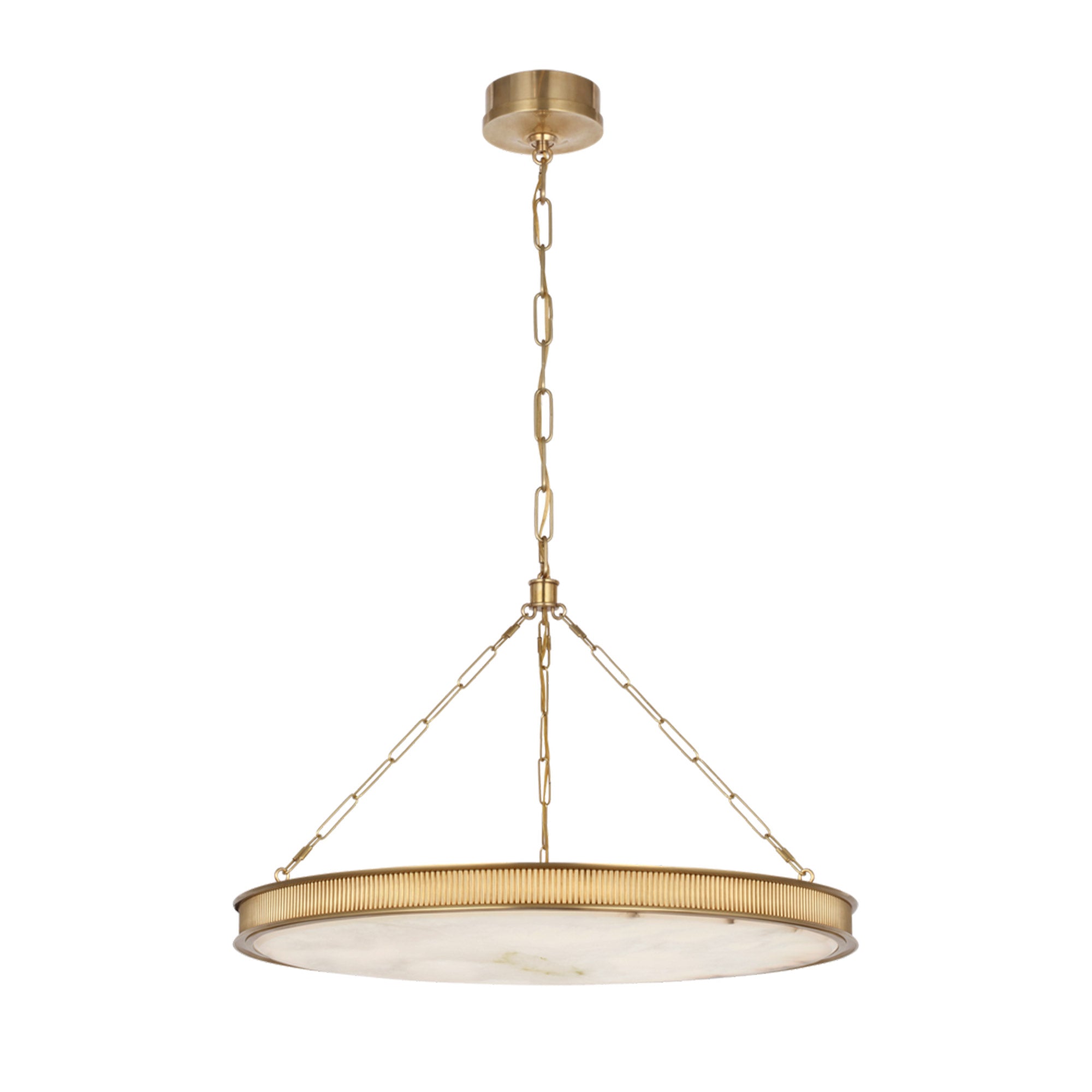 Matthew 30″ Chandelier – elegant alabaster disk suspended by Bronze or Soft Brass for a sophisticated touch.