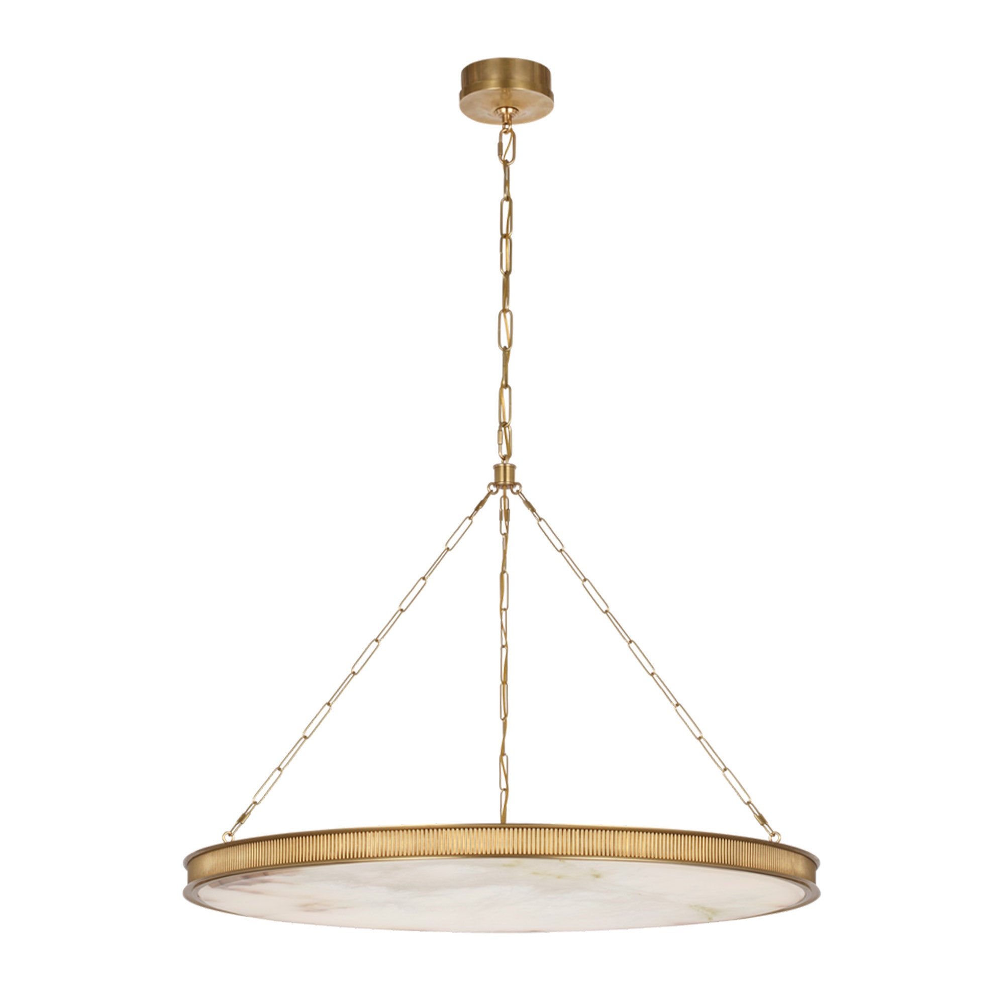 Matthew 40″ Chandelier – elegant alabaster disk suspended by Bronze or Soft Brass for a sophisticated touch.