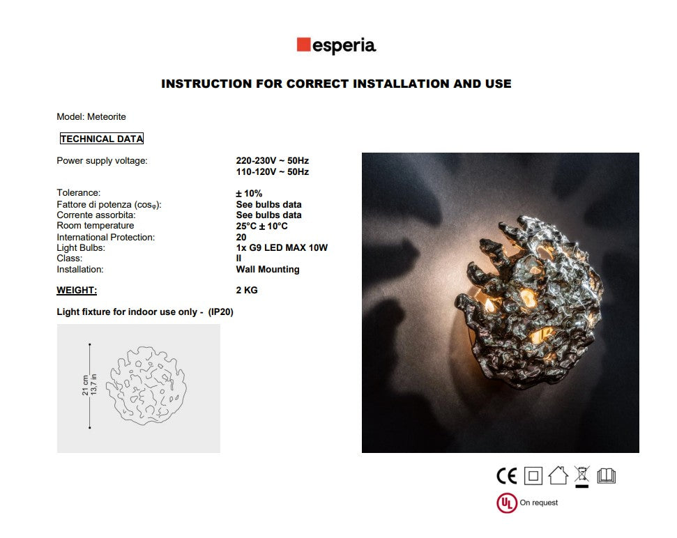 Esperia Meteorite Wall Light (Polished Brass)