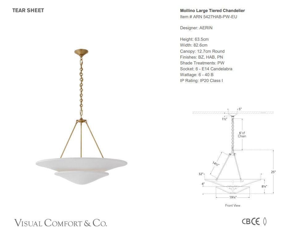 Mollino Large Tiered Chandelier – contemporary elegance with a plaster-finish bowl, inspired by 1930s French sculpture, designed by AERIN.