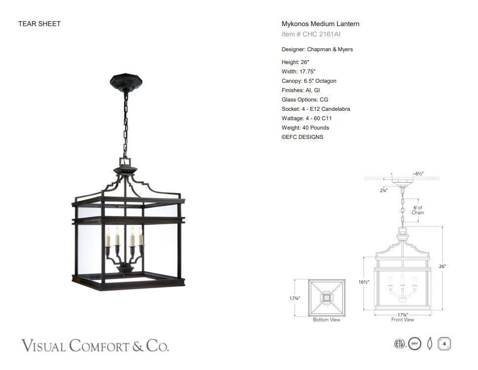 Visual Comfort Chapman & Myers Mykonos Medium Lantern