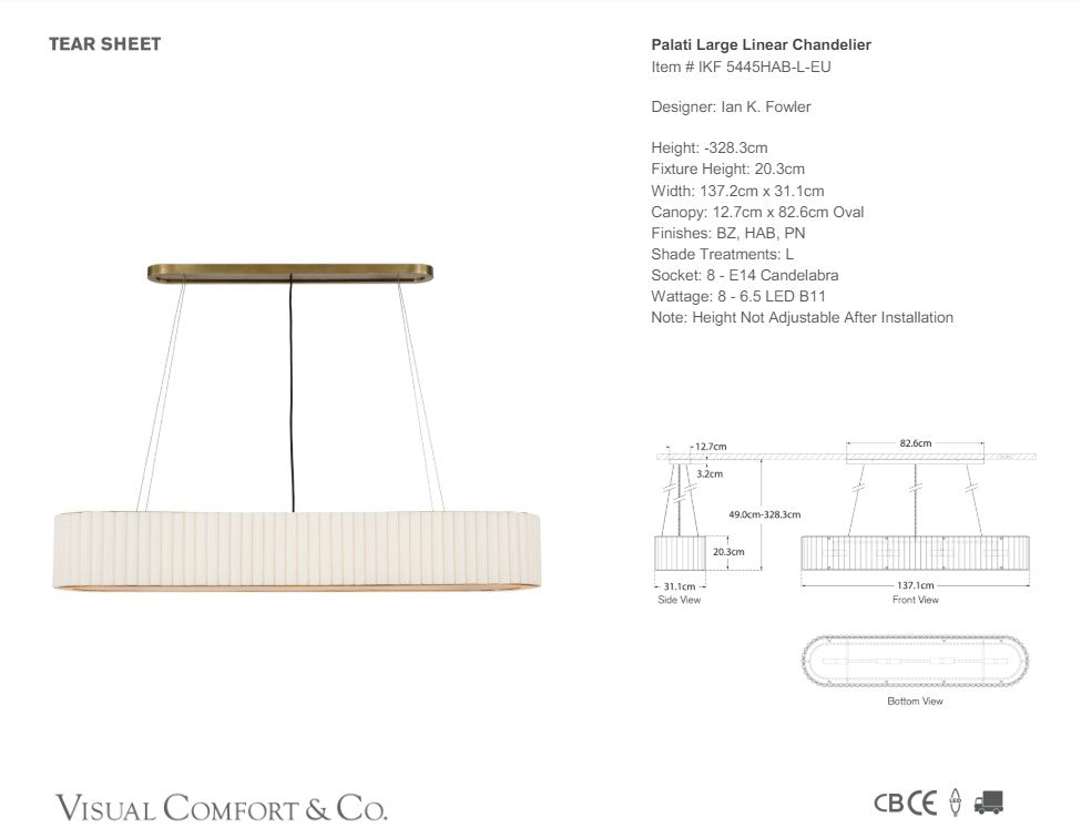 Visual Comfort Ian K. Fowler Palati Large Linear Chandelier