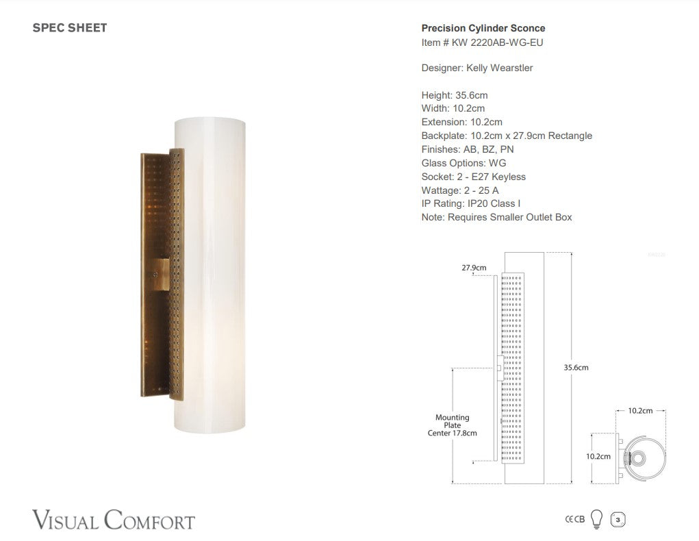 Visual Comfort Kelly Wearstler Precision Cylinder Sconce