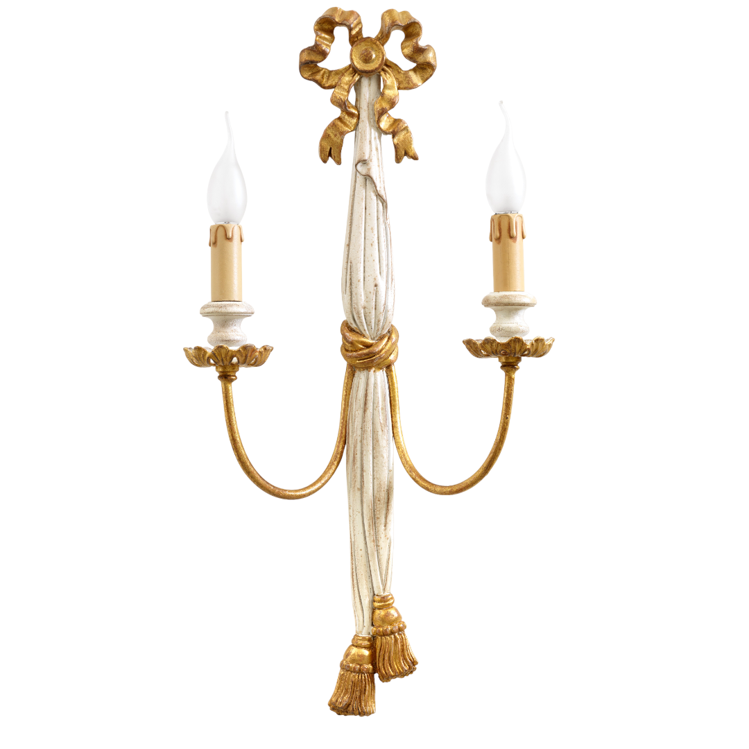 In Stock - Applique - 2 light Wall Lamp with Bow and Tassel Drape