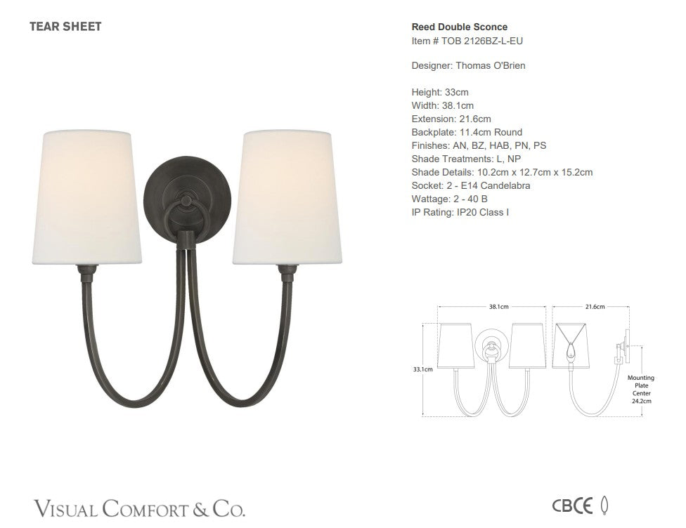 Visual Comfort Thomas O'Brien Reed Double Sconce
