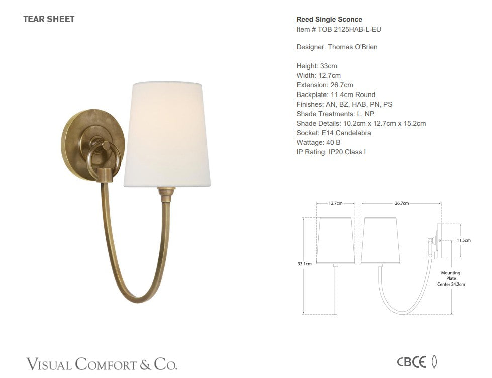 Visual Comfort Thomas O'Brien Reed Single Sconce