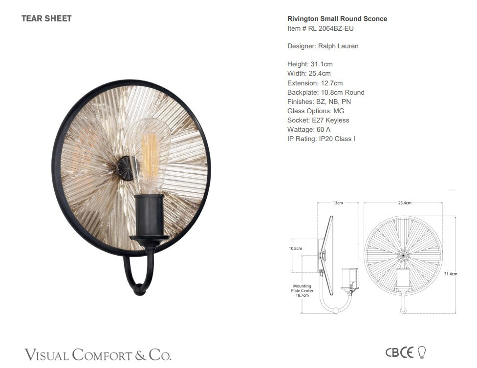 Visual Comfort Ralph Lauren Rivington Small Round Sconce
