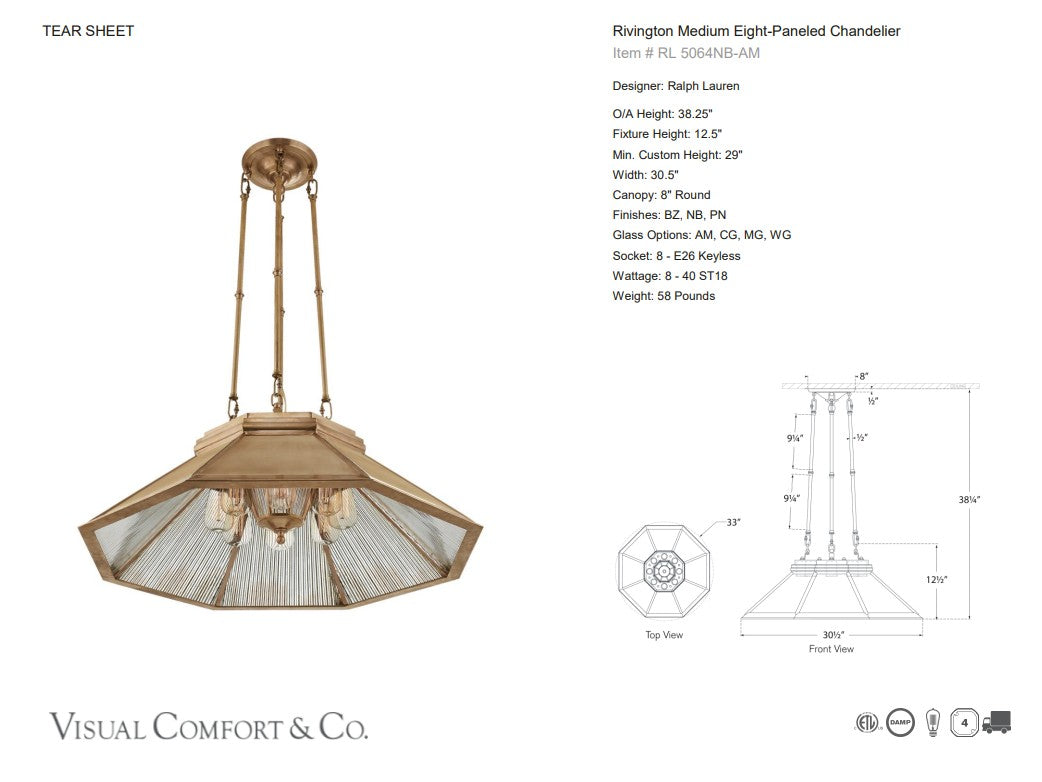 Visual Comfort Ralph Lauren Rivington Medium Eight-Panelled Chandelier
