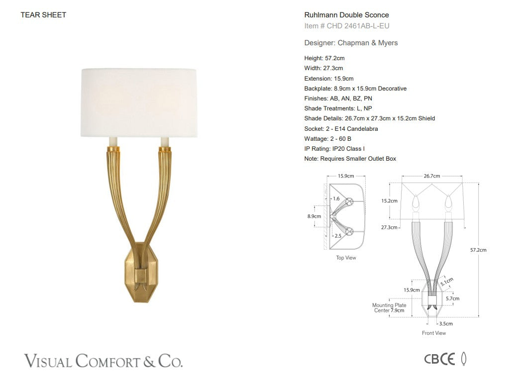 Visual Comfort Chapman & Myers Ruhlmann Double Sconce