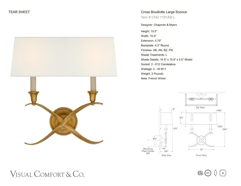 Chapman & Myers Cross Bouillotte Large Sconce