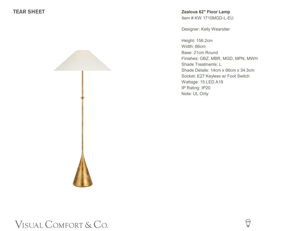 Visual Comfort Kelly Wearstler Zealous 62" Floor Lamp