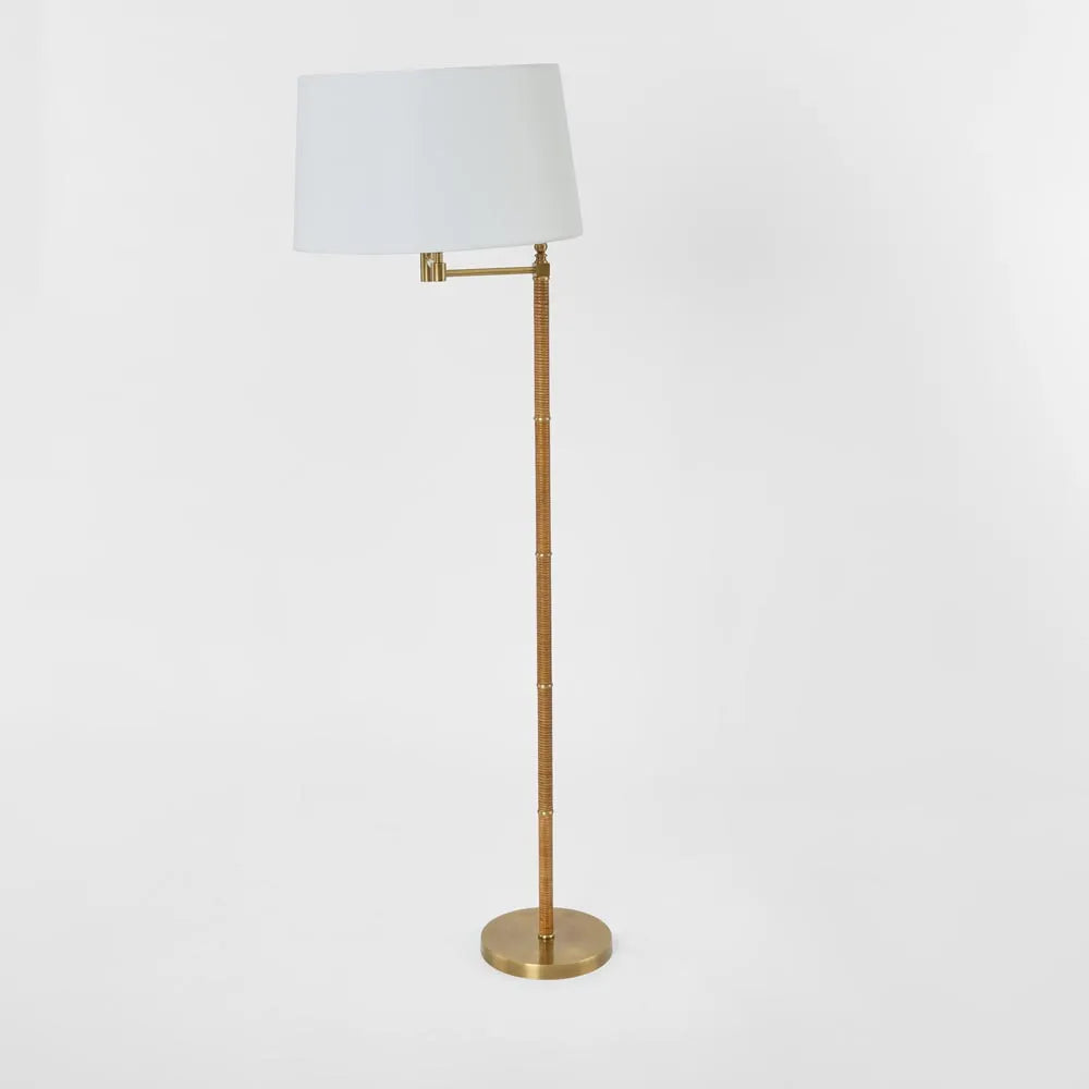 Colonial Floor Lamp in Rattan & Brass