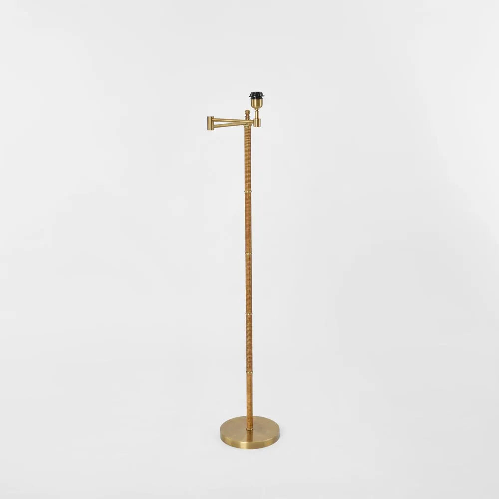 Colonial Floor Lamp in Rattan & Brass