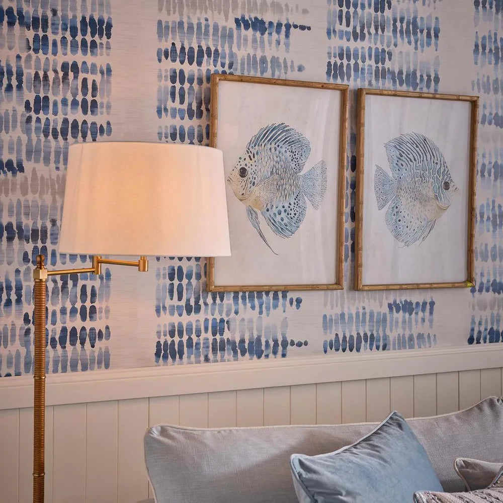 Colonial Floor Lamp in Rattan & Brass