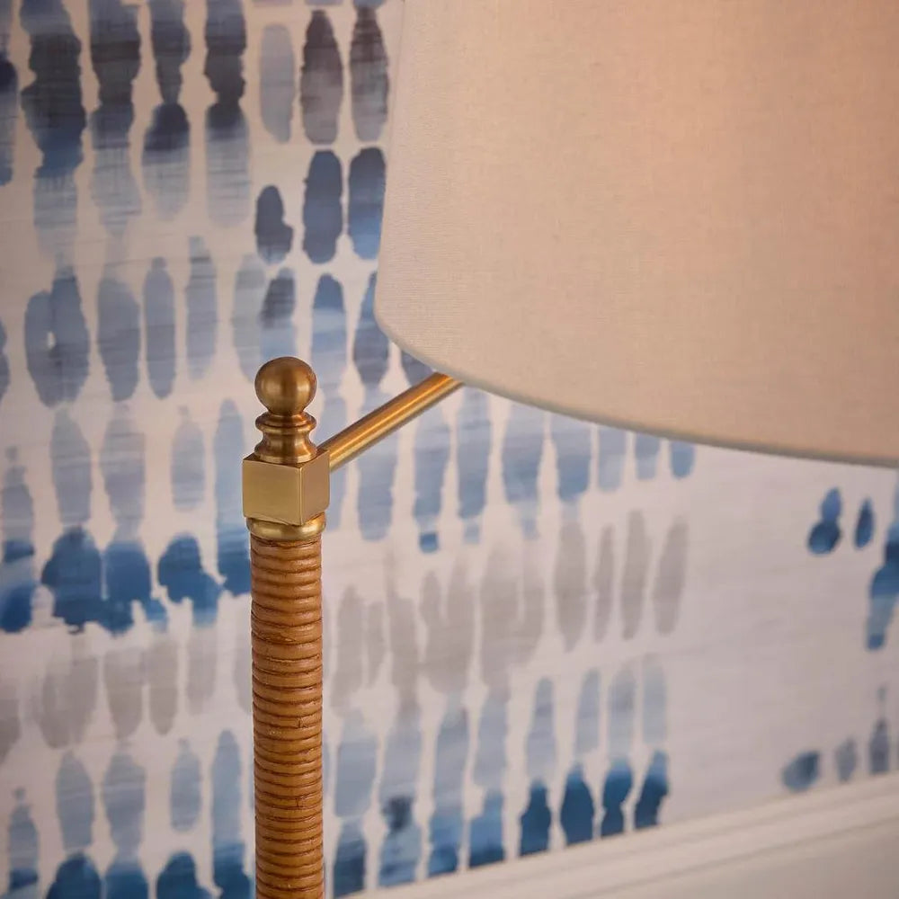 Colonial Floor Lamp in Rattan & Brass
