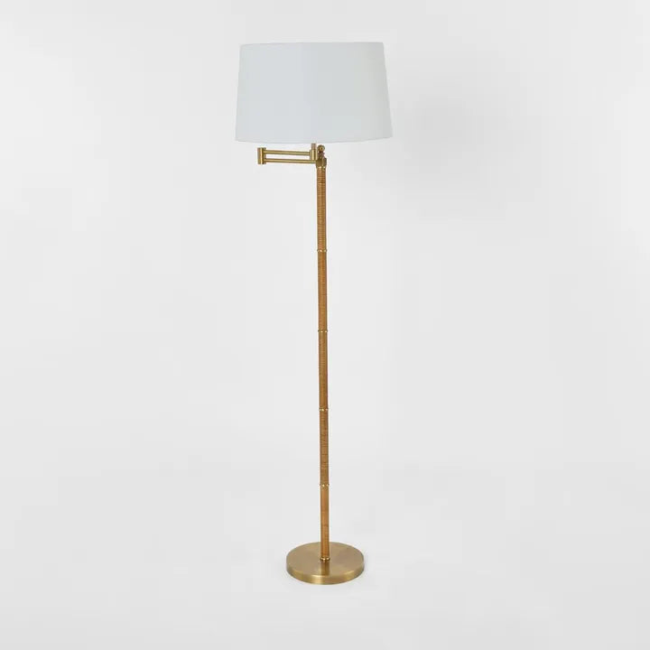 Colonial Floor Lamp in Rattan & Brass