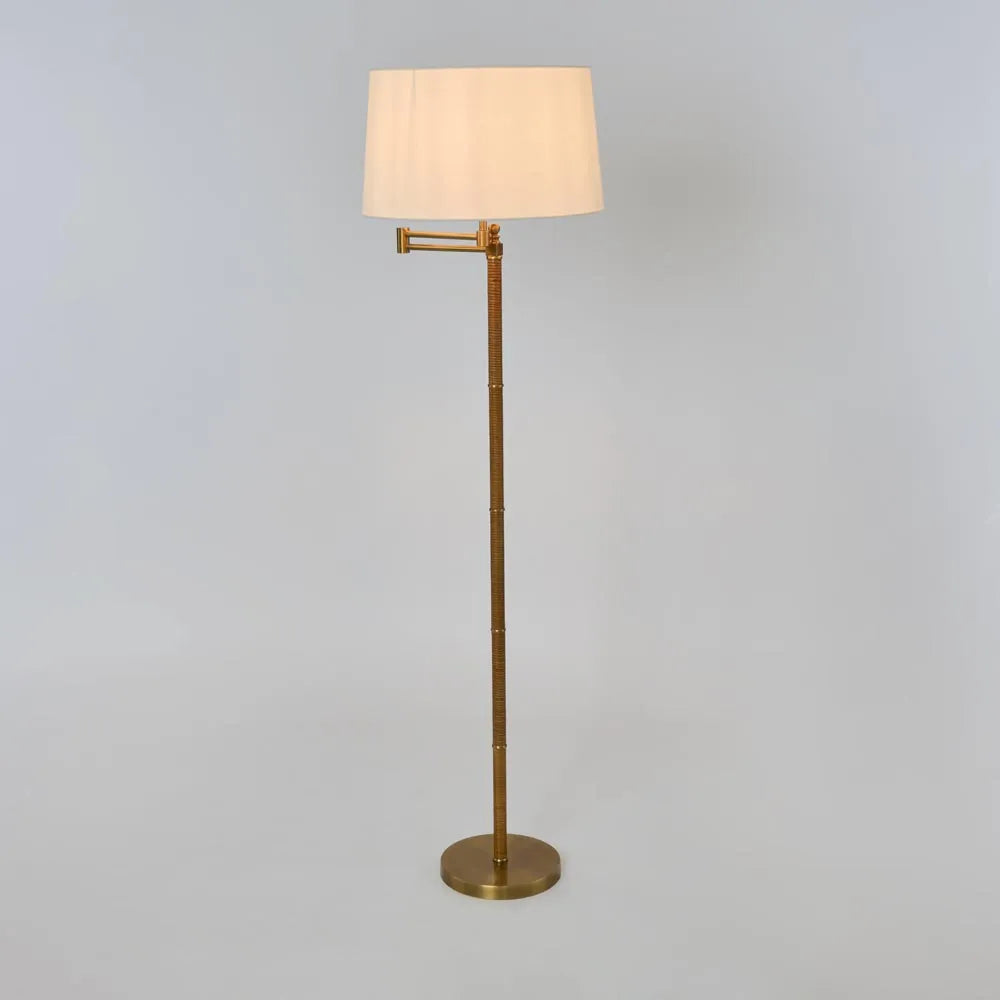 Colonial Floor Lamp in Rattan & Brass