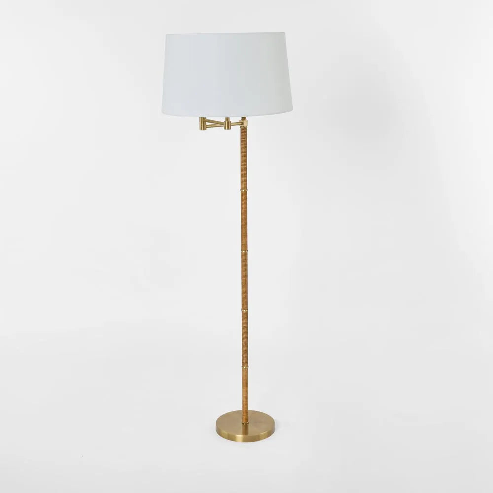Colonial Floor Lamp in Rattan & Brass