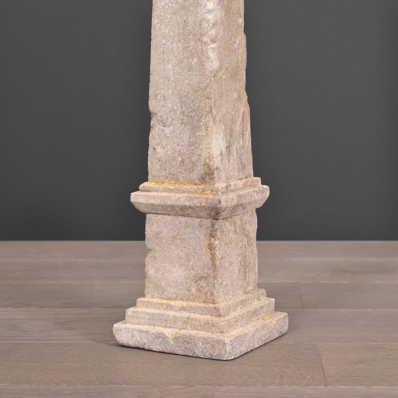 18th Century Sandstone Obelisk – handcrafted reproduction with natural aged patina, inspired by Parisian history and the Luxor Obelisk.