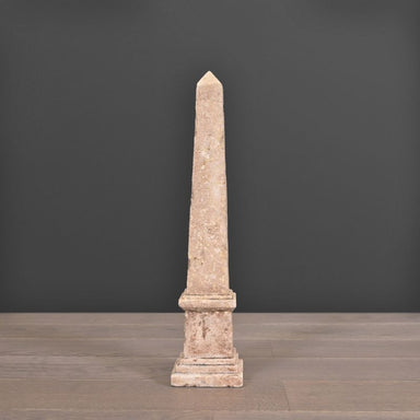 18th Century Sandstone Obelisk – handcrafted reproduction with natural aged patina, inspired by Parisian history and the Luxor Obelisk.