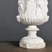 19th-Century Classical-Style Medici Vase – ceramic replica with a Greek scene, inspired by temple sculptures, featuring an aged patina finish.