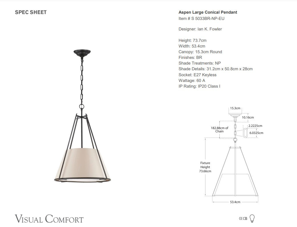 Visual Comfort Studio Aspen Large Conical Pendant