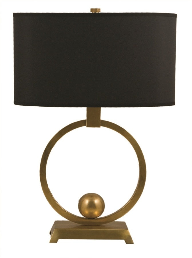Brass Circle Table Lamp with Oval Shade