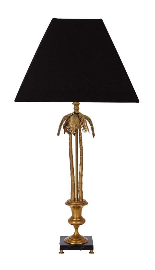 Brass Coconut Palm Table Lamp with Shade