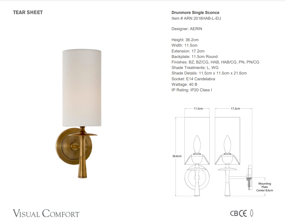 Visual Comfort AERIN Drunmore Single Wall Sconce