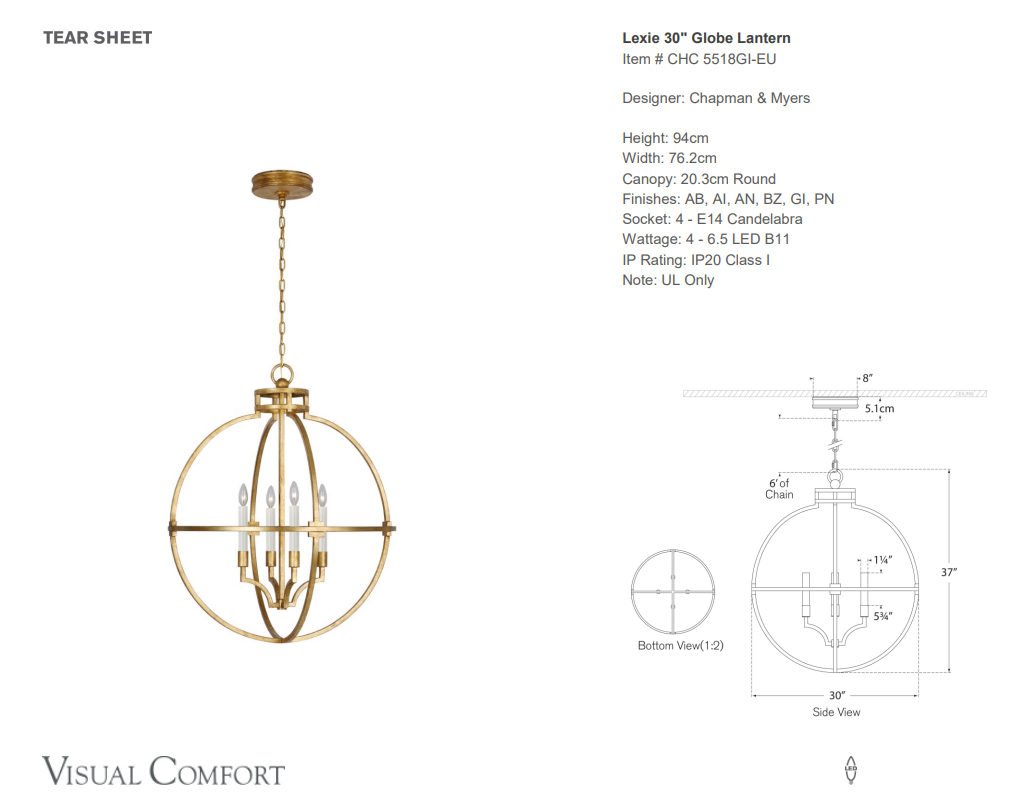 Chapman & Myers - Lexie 30"/76cm Globe Lantern