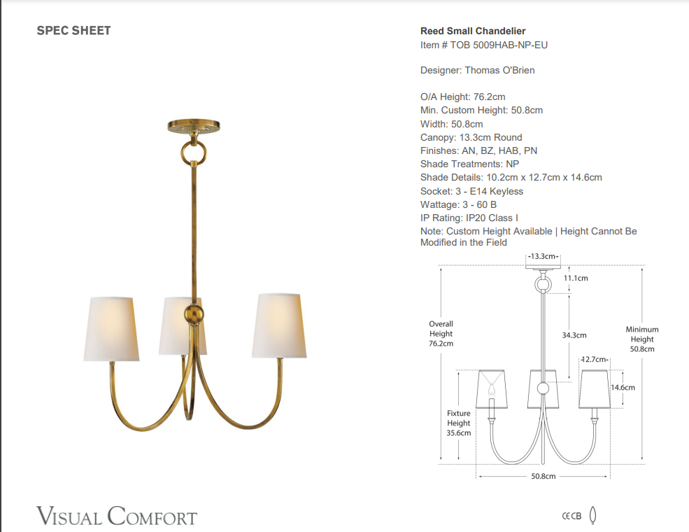Thomas O'Brien Reed Small Chandelier - Brass