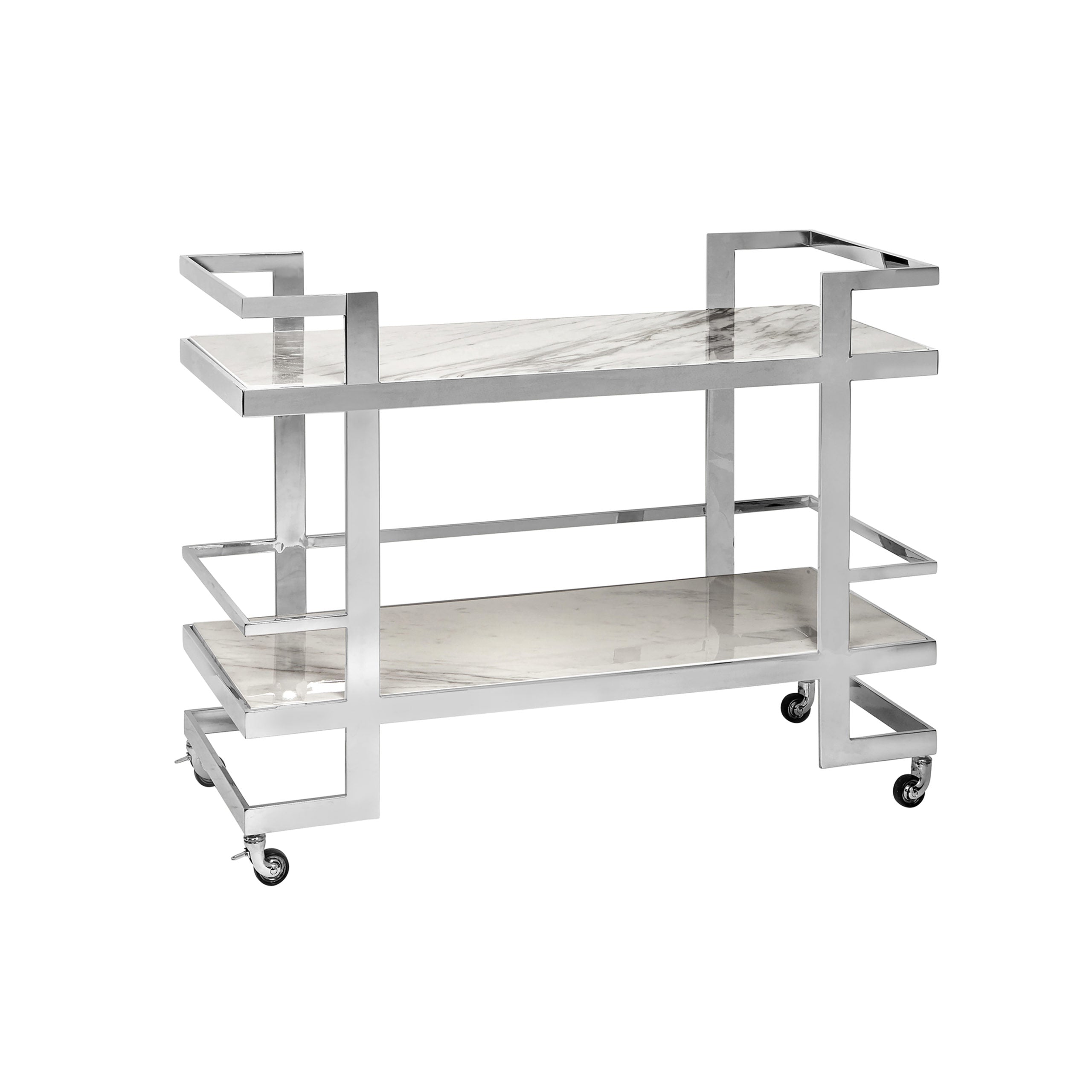 Polished Chrome Drinks Trolley with Marble