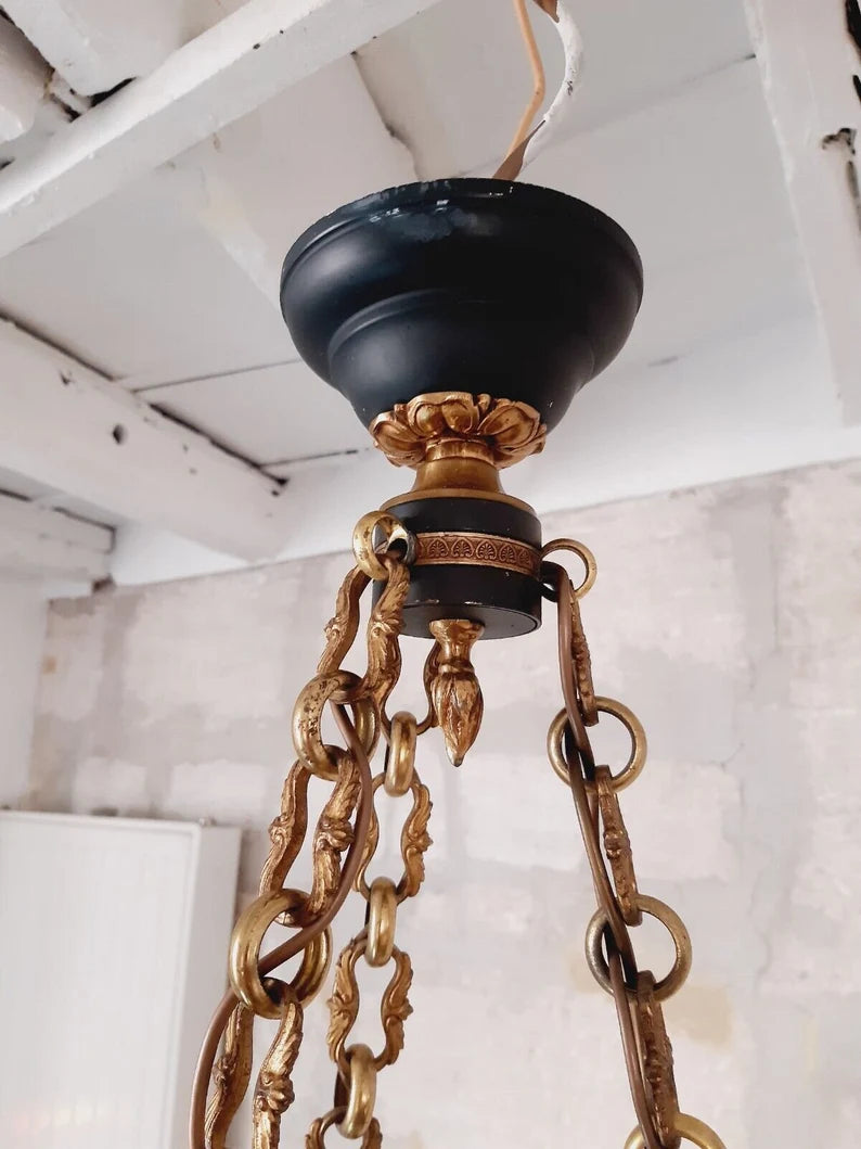 Vintage French Ormolu Bronze Tole Chandelier